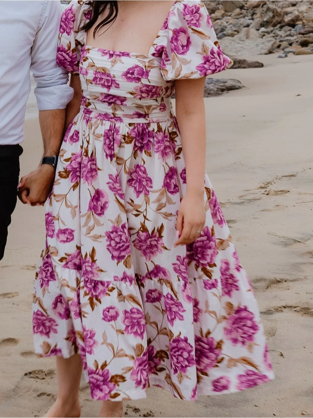 Abercrombie and Fitch White Floral Puff-Sleeve Maxi Dress